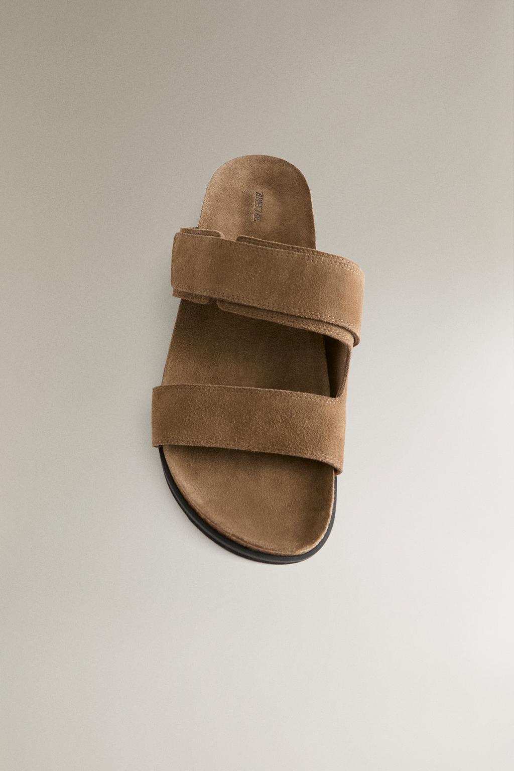 Сандалии из натуральной разделанной кожи с двумя ремешками