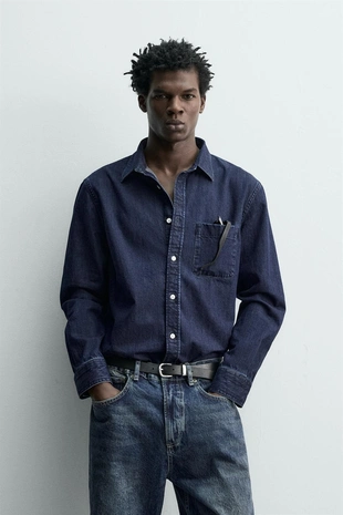 Джинсовая рубашка классического кроя- Заказать в России