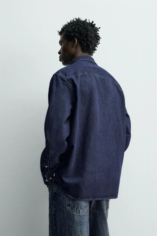 Джинсовая рубашка классического кроя- Заказать в России