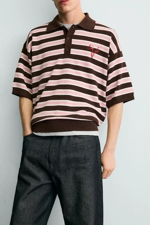 Жаккардовое поло в полоску- Заказать в России