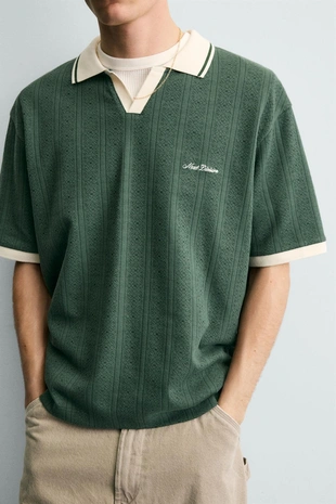 Вертикальное поло Jacquard с вышивкой- Заказать в России