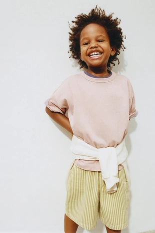 Бермуды в полоску из хлопка и льна- Заказать в России