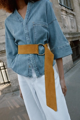 Ремень из 100% замши с круглой пряжкой- Заказать в России