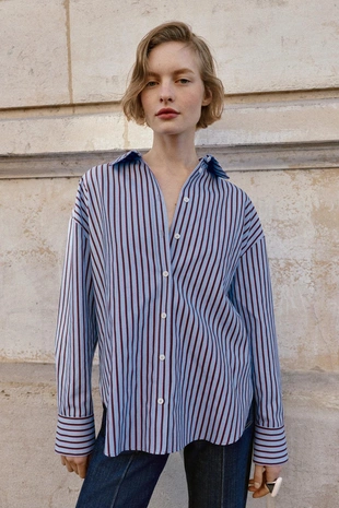 Рубашка Оксфорд в полоску- Заказать в России