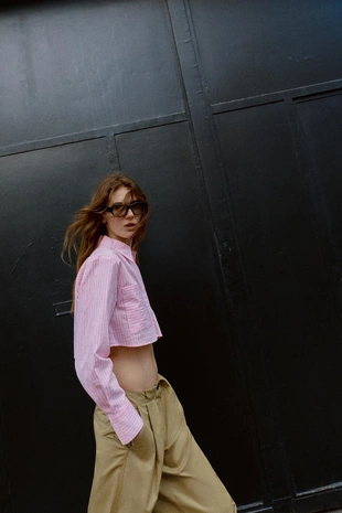 Рубашка в полоску с коротким рукавом- Заказать в России