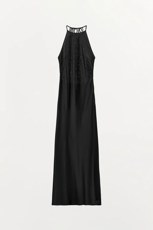 Атласное платье халтер с вышивкой на спинке- Заказать в России