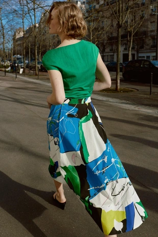 Юбка миди с принтом и складками- Заказать в России