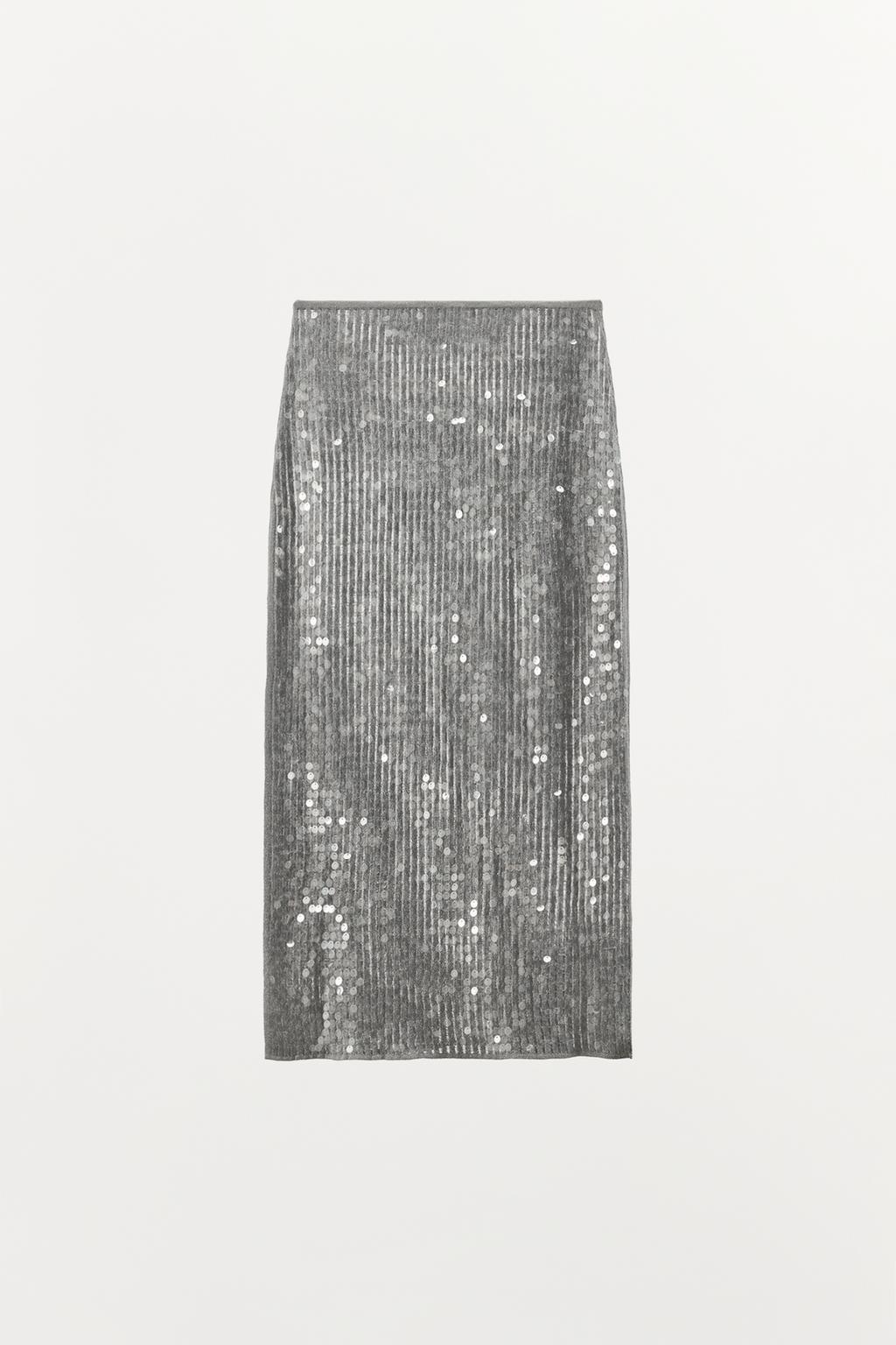 ЮБКА МИДИ С ПАЙЕТКАМИ И РАЗРЕЗОМ