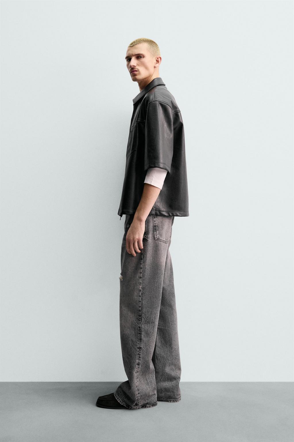 КУРТКА-РУБАШКА СВОБОДНОГО КРОЯ ИЗ ИСКУССТВЕННОЙ КОЖИ