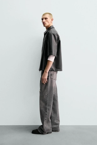 Куртка-рубашка свободного кроя из искусственной кожи