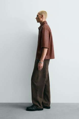 Куртка-рубашка свободного кроя из искусственной кожи