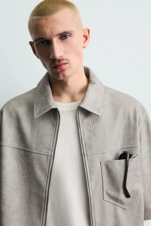 Куртка-рубашка свободного кроя из искусственной кожи- Заказать в России