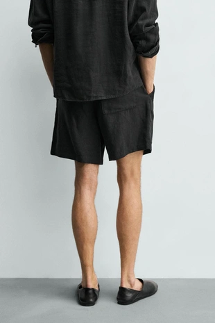 Бермуды свободного кроя из 100% льна- Заказать в России