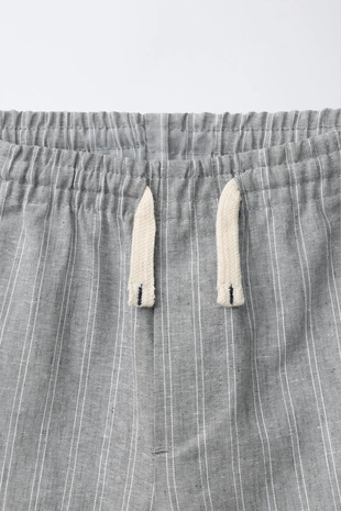 Брюки в полоску из смесового льна- Заказать в России