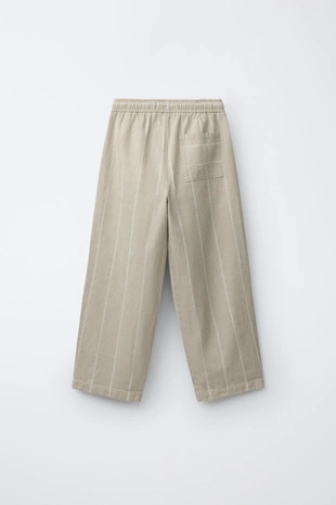 Брюки из хлопка и льна в полоску- Заказать в России