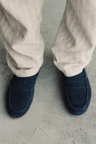 Брюки из хлопка и льна в полоску- Заказать в России