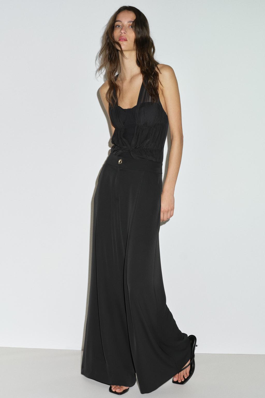 БРЮКИ-ПАЛАЦЦО С ЗОЛОТИСТОЙ ПУГОВИЦЕЙ