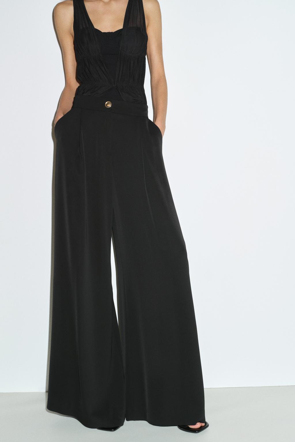 БРЮКИ-ПАЛАЦЦО С ЗОЛОТИСТОЙ ПУГОВИЦЕЙ