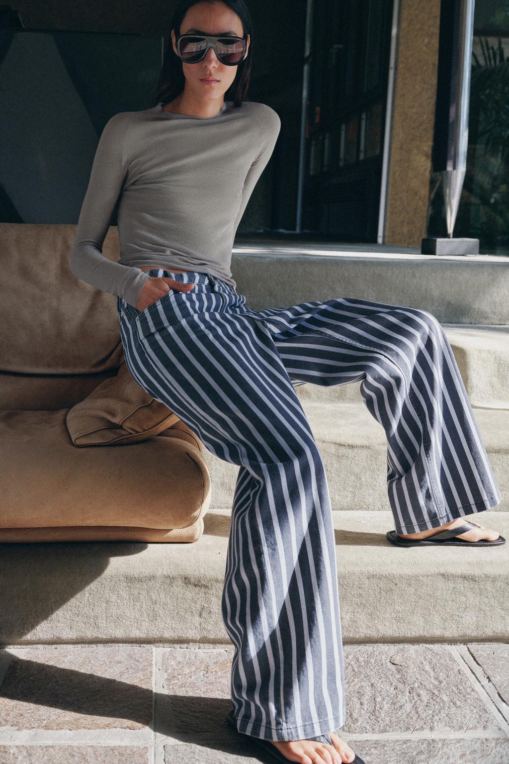 ДЖИНСЫ коллекция Zara «ZW» LOOSE СО СРЕДНЕЙ ПОСАДКОЙ И ПОЛОСКАМИ