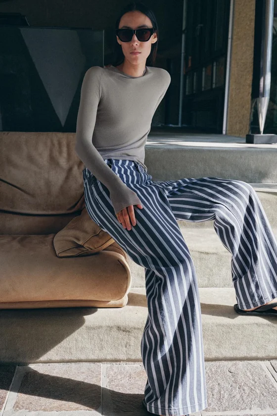 ДЖИНСЫ коллекция Zara «ZW» LOOSE СО СРЕДНЕЙ ПОСАДКОЙ И ПОЛОСКАМИ