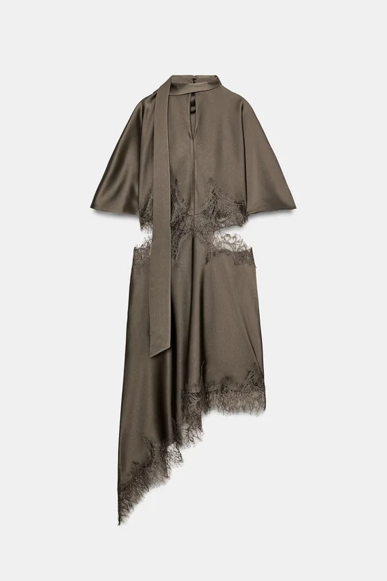 АТЛАСНОЕ ПЛАТЬЕ С КРУЖЕВОМ — коллекция Zara «ZW»