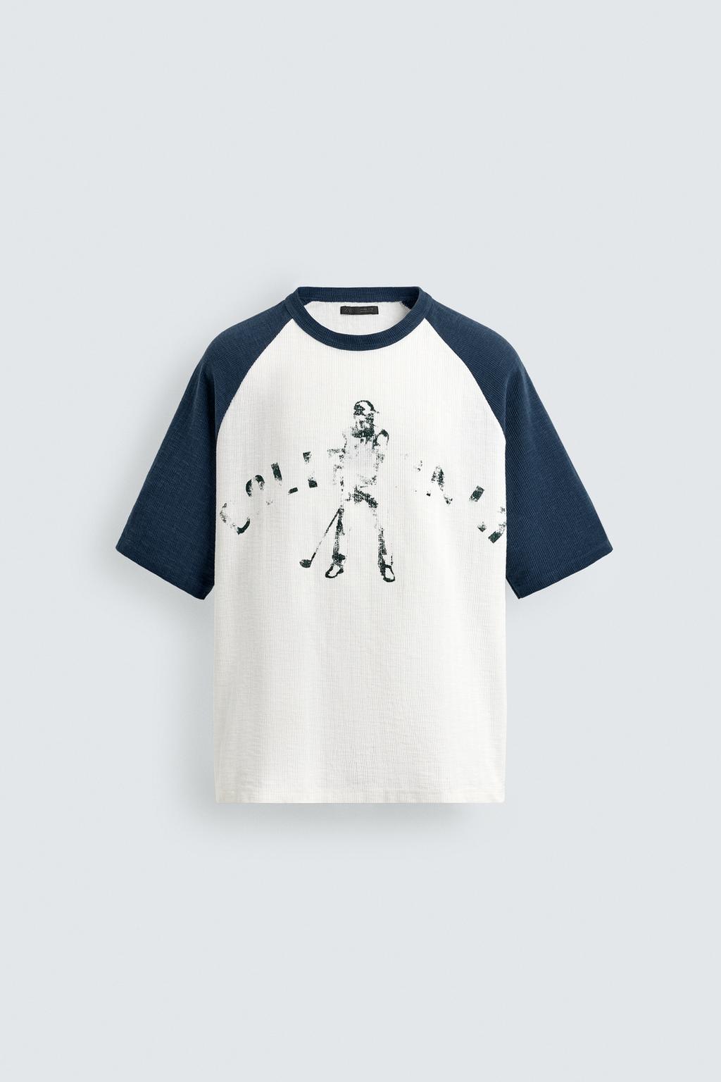 ТРИКОТАЖНАЯ ФУТБОЛКА КОЛОР-БЛОК С ПРИНТОМ