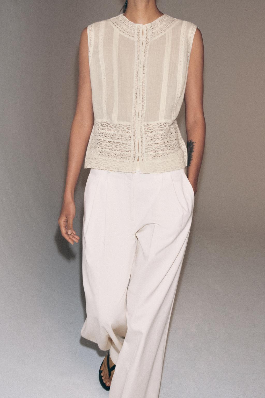 БЛУЗА С КРУЖЕВОМ И БЕЗ РУКАВОВ — коллекция Zara «ZW»