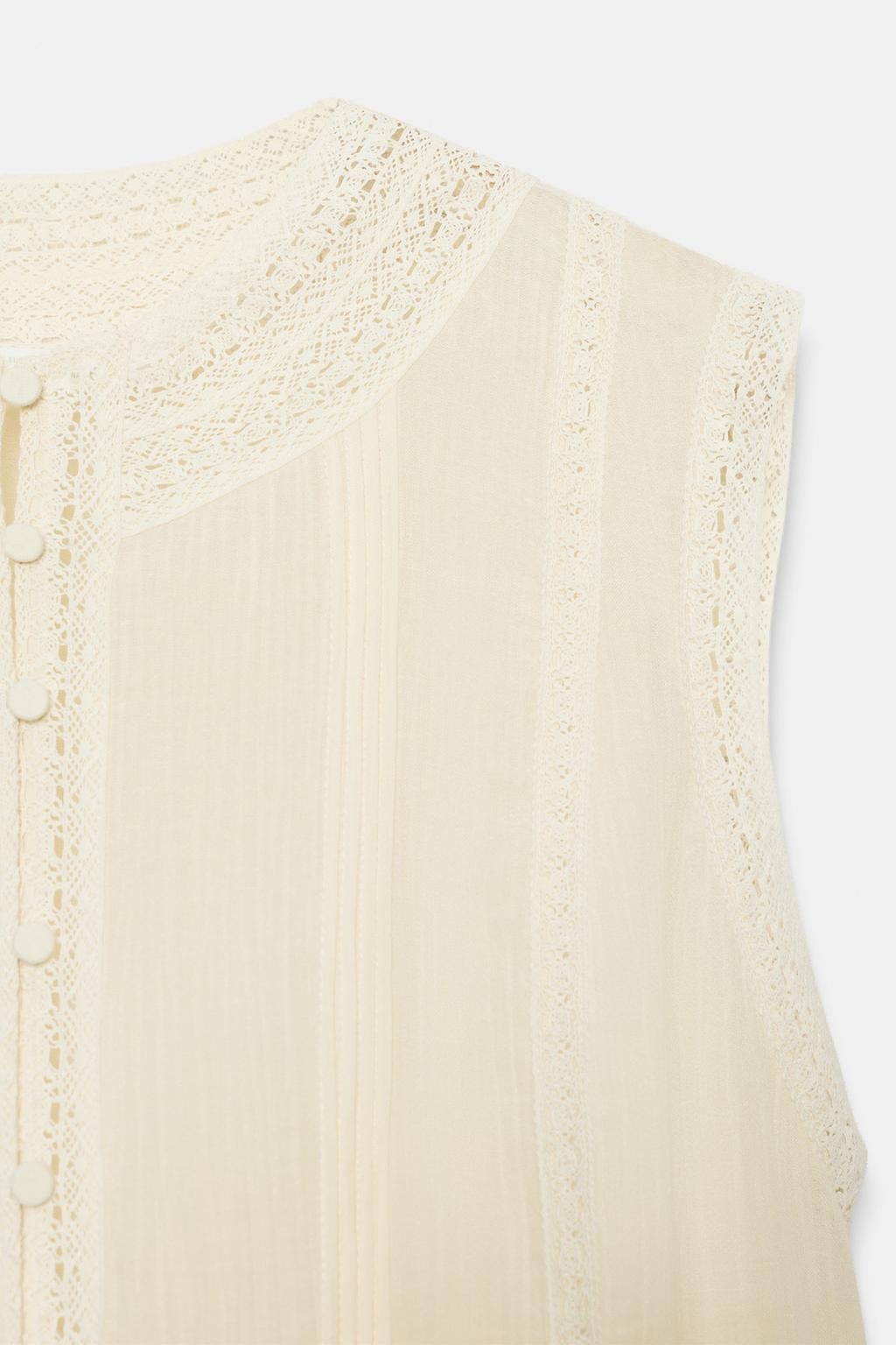 БЛУЗА С КРУЖЕВОМ И БЕЗ РУКАВОВ — коллекция Zara «ZW»