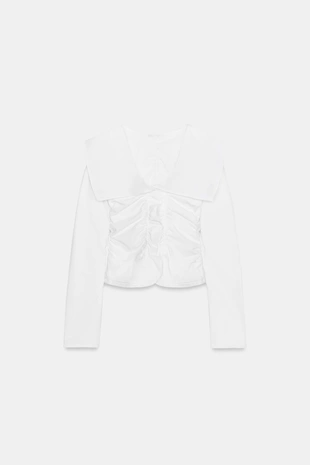 Рубашка с воланами и контрастными элементами- Заказать в России