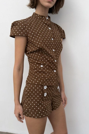 Топ из поплина в горошек- Заказать в России