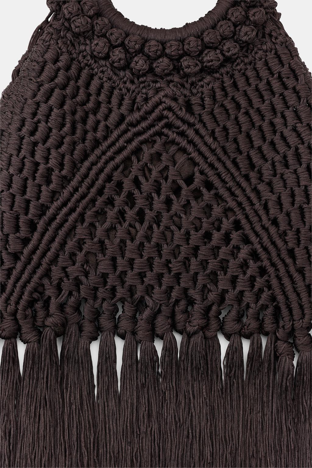 СУМКА ИЗ ТКАНИ С УЗЛАМИ И БАХРОМОЙ