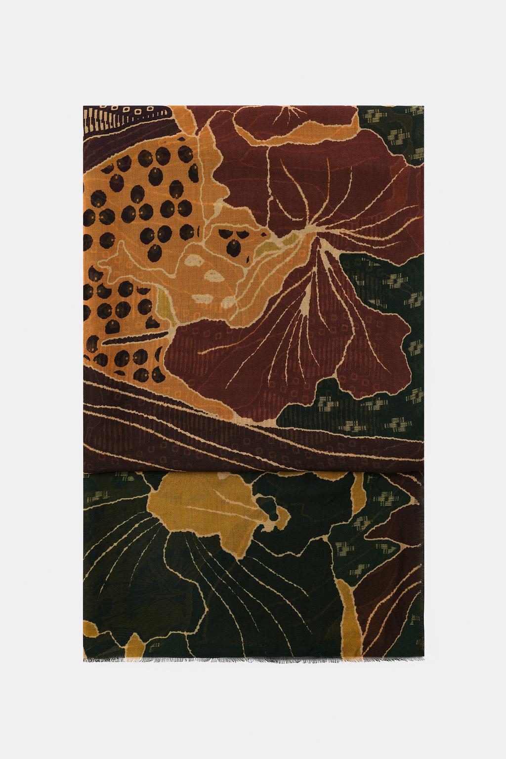 ШАРФ ИЗ МОДАЛА И ШЕЛКА С ЦВЕТОЧНЫМ ПРИНТОМ