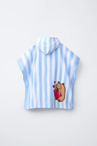 Полотенце-пончо в полоску с принтом «капибара Capyfun ©»- Заказать в России