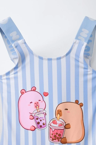 6-14 лет/купальник в полоску с капибарой Capyfun ©- Заказать в России