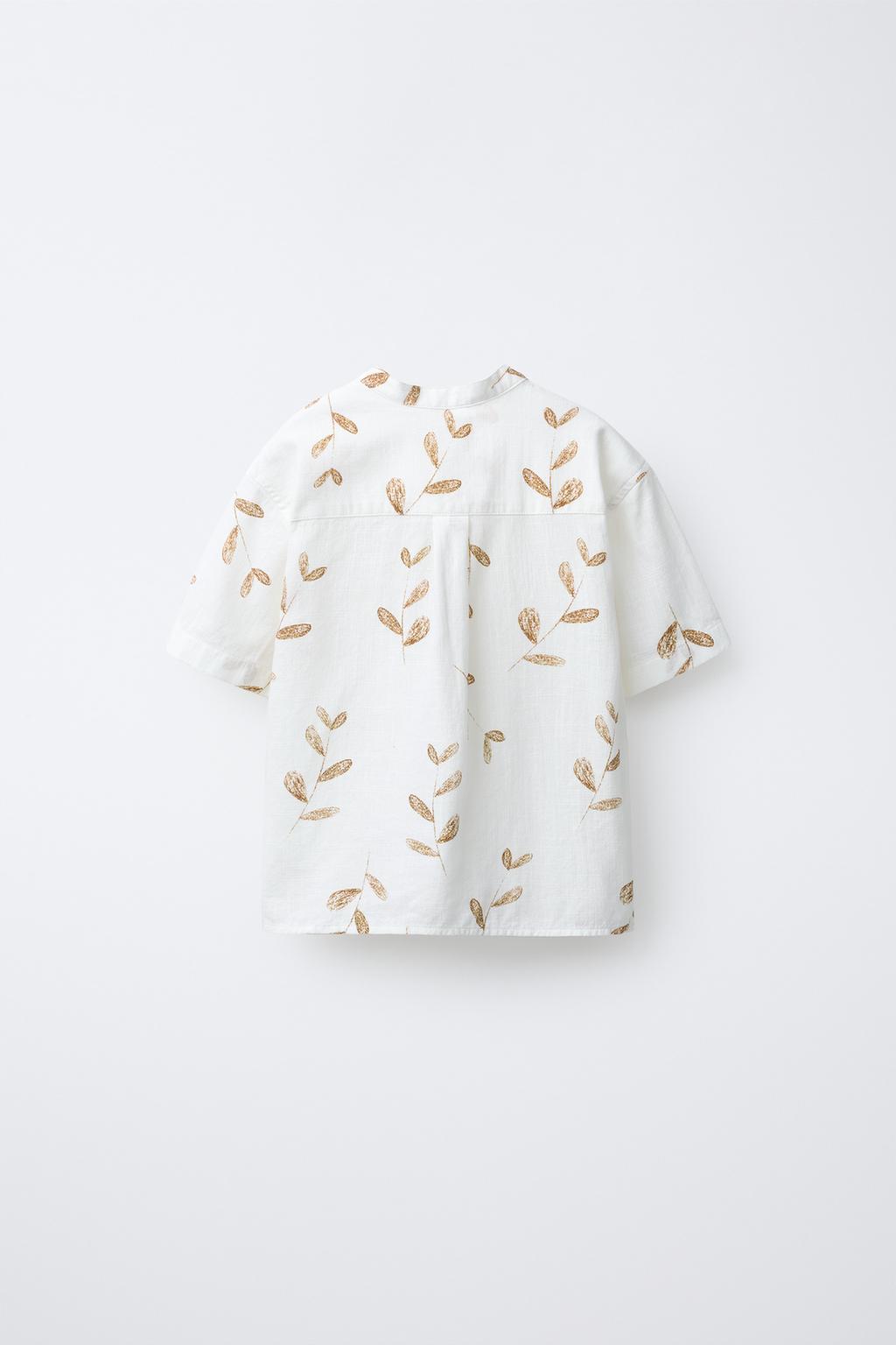 РУБАШКА С ВОРОТНИКОМ-СТОЙКОЙ И ПРИНТОМ «ЛИСТЬЯ»