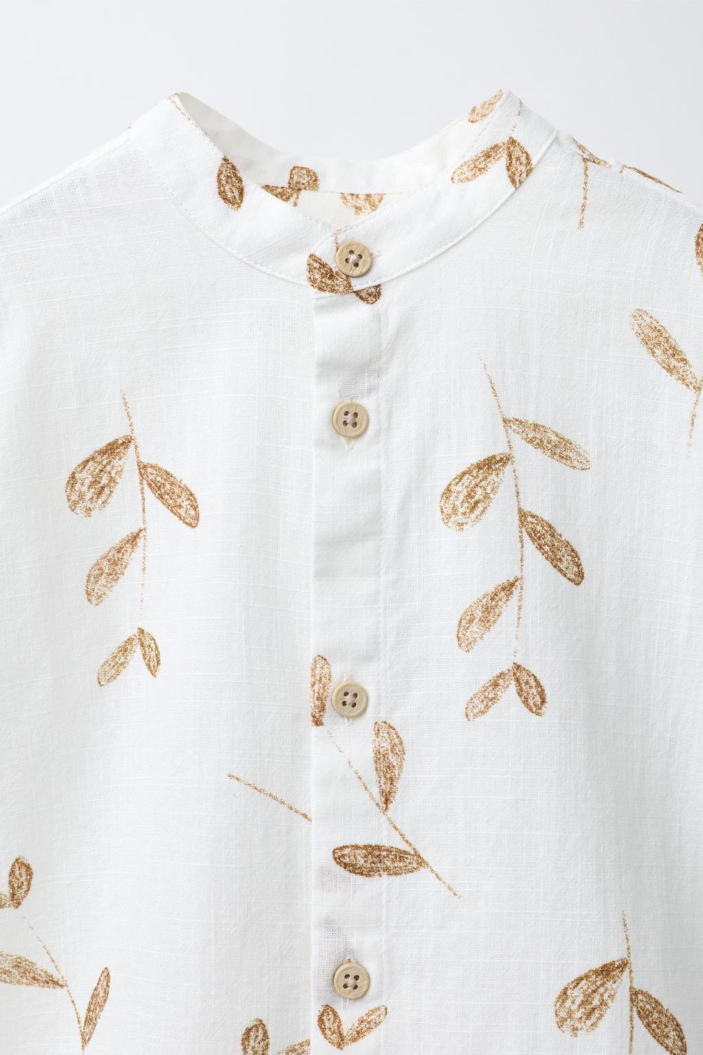 РУБАШКА С ВОРОТНИКОМ-СТОЙКОЙ И ПРИНТОМ «ЛИСТЬЯ»