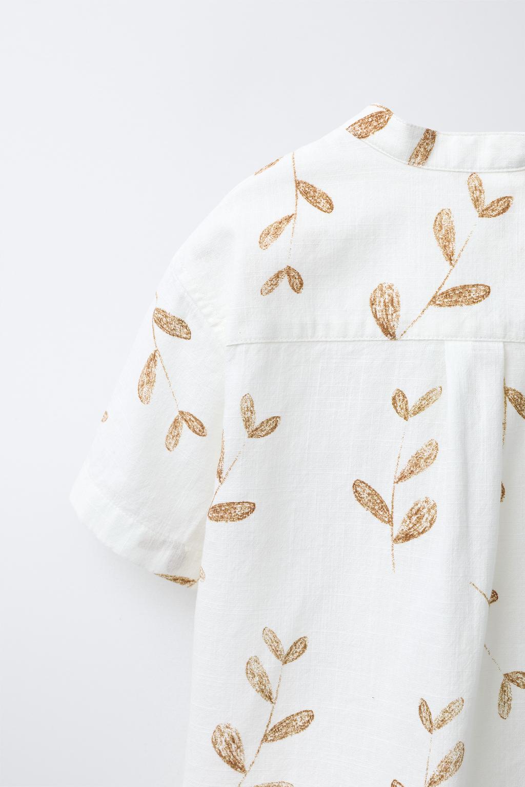 РУБАШКА С ВОРОТНИКОМ-СТОЙКОЙ И ПРИНТОМ «ЛИСТЬЯ»