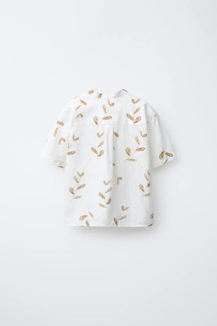 Рубашка с воротником-стойкой и принтом «листья»- Заказать в России