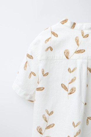 Рубашка с воротником-стойкой и принтом «листья»- Заказать в России