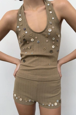 Шорты в рубчик с пуговицами- Заказать в России