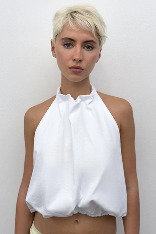 Топ с горловиной халтер из плотного хлопка- Заказать в России