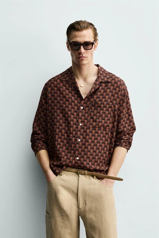 Рубашка свободного кроя с геометрическим принтом- Заказать в России