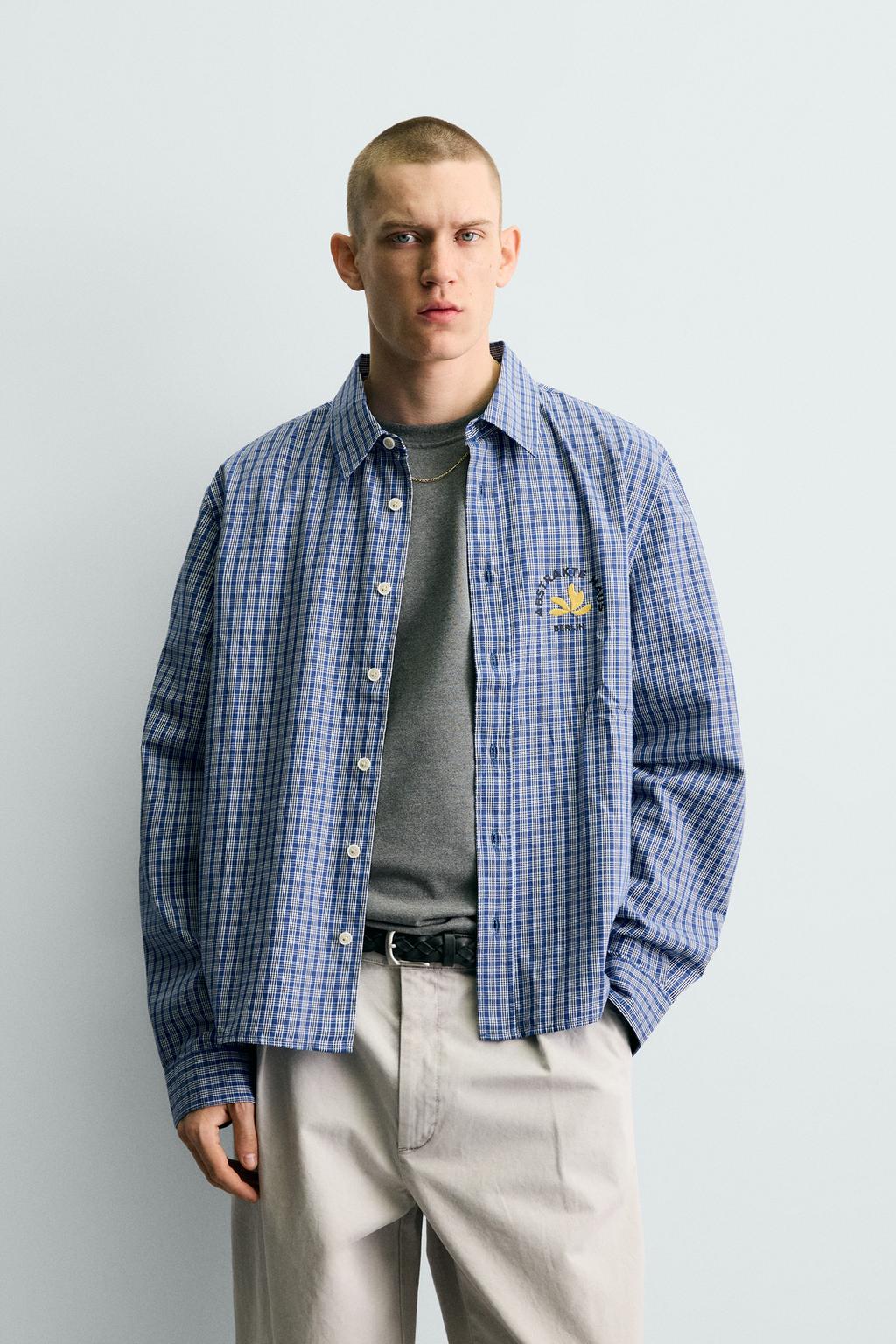 УКОРОЧЕННАЯ РУБАШКА В КЛЕТКУ С ВЫШИВКОЙ