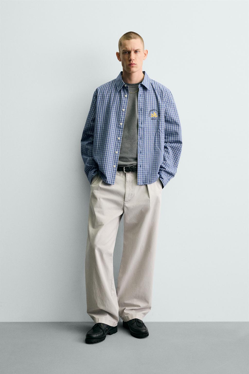 УКОРОЧЕННАЯ РУБАШКА В КЛЕТКУ С ВЫШИВКОЙ