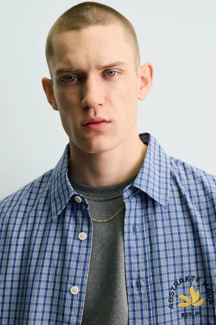 Укороченная рубашка в клетку с вышивкой- Заказать в России