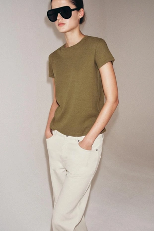 Футболка из льна и хлопка с короткими рукавами