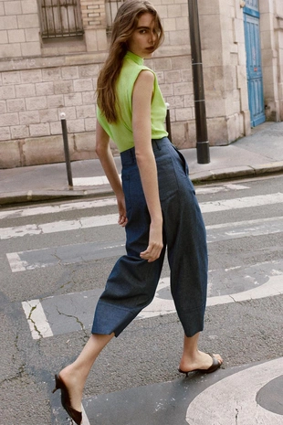 Брюки кюлоты из смесового льна- Заказать в России