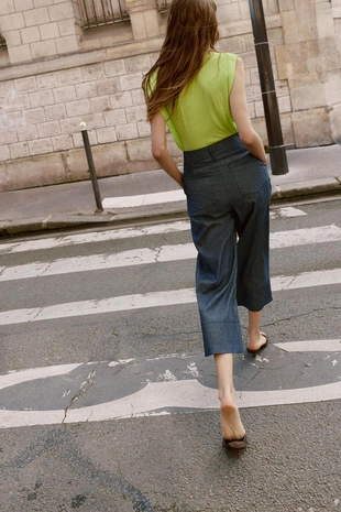 Брюки кюлоты из смесового льна- Заказать в России