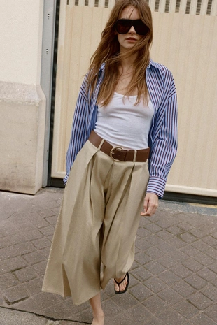 Брюки-кюлоты с ремнем- Заказать в России