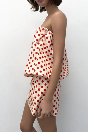 Платье без бретелек в горошек- Заказать в России